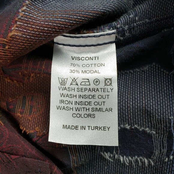 Visconti Button Up Paisley Shirt Blue Red Mens Small Collar Long Sleeve Striped - Picture 9 of 9